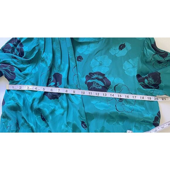 1980s Francesca Of Damon Starington Green Silk Floral Dress Long Sleeve Sz 10 - Picture 5 of 6